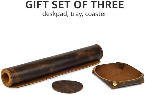 LEATHER VILLAGE Real Leather Desk Pad 3mm Thick Double Layer Desk Mat Brown.