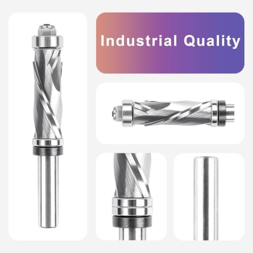 SpeTool Compression Flush Trim Router Bit 1/2 Shank 3/4 Cutting Diameter, Top & Bottom Bearing Extra Long Carbide Pattrern Flush Cut Router Bit for Woodworking Trimming