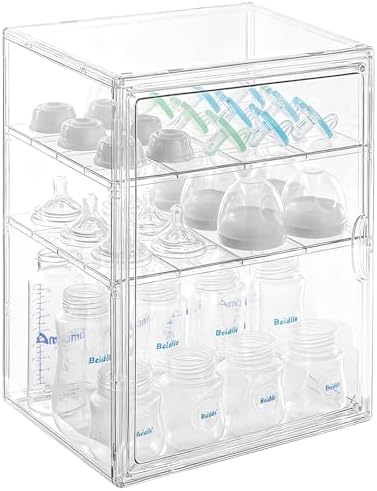 ERTIUANIO Baby Bottle Organizer – 3 Tier Acrylic Bottle Storage Organizer container, Clear Plastic Bottle Station Organizers Drawers for Countertop Kitchen Cabinet Vanity, Bathroom, Gifts for New Mom