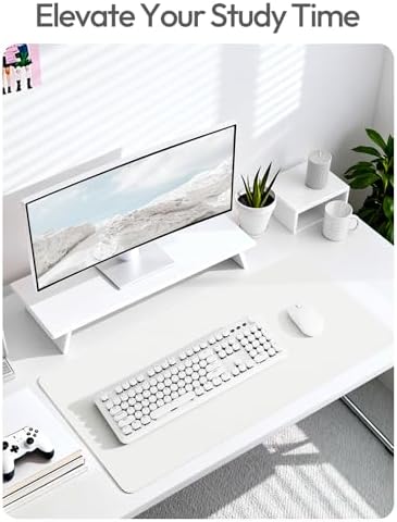 YSAGi Leather Desk Protector, Office Mat, Large Mouse Mat, Non-Slip PU Leather Blotter, Laptop Desk Pad, Waterproof Writing Pad for Office and Home (White, 35.4" x 17")