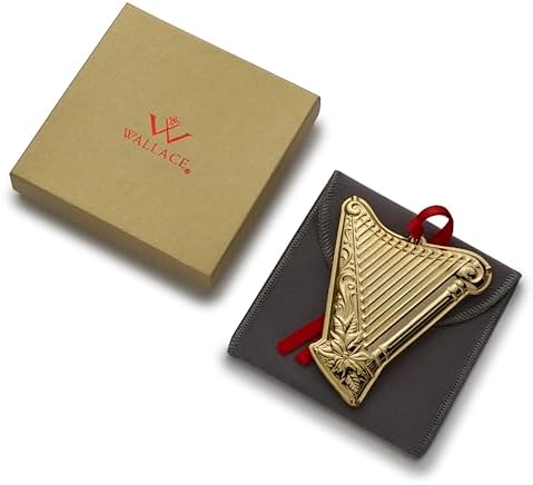 Wallace Gold-Plated Harp Instrument Ornament 3rd Edition - Annual Collectible Holiday Tree Decoration, Handcrafted in USA, Comes in Gift Box with Velvet Pouch and Ribbon