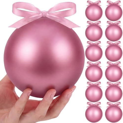 Weysat 12 Pack Large Christmas Plastic Ornaments Yard Tree,Pink,6 Inch