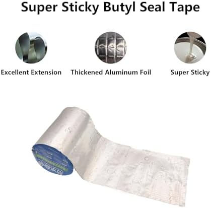 Butyl Tape Waterproof Tape, Aluminum Foil Duct Sealing Tape for RV Repair,Window,Silicone,Boat and Pipe Sealing,Glass & EDPM Rubber Roof Patching,Silver(10cm*10m/3.93"*32.8ft-1mm Thick)