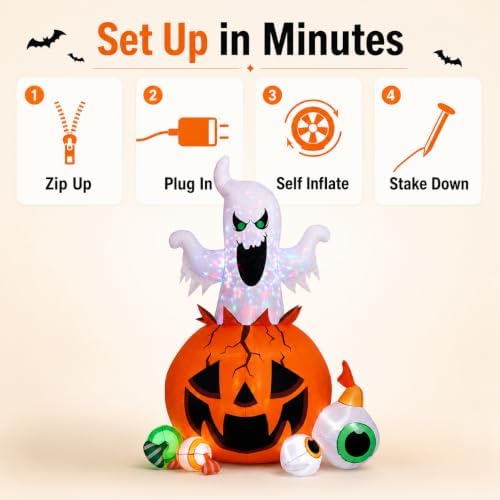8FT Halloween Inflatable Ghost Pumpkin with Colorful LED Lights Yard Decor