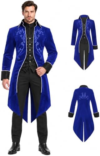 SIAEAMRG Mens Renaissance Pirate Halloween Costume Vampire Jackets Tailcoat