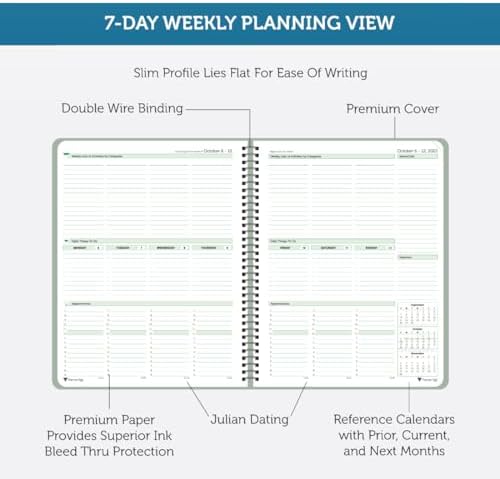 Planner Pad Spiral Bound 3-Tier Funnel Down 12 Month Organizer, October 2025 – September 2026, Greenish Grey Cover/Soft Green Ink, 8 1/2" x 11"