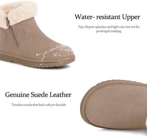 Hsyooes Snow Boots for Women Suede Leather Winter Boots Warm