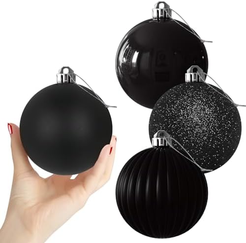 Black 4.0" Large Christmas Balls - Christmas Tree Decoration Ornaments Shatterproof Hanging Balls for Birthday Halloween Holiday Wedding Decorations Set of 4pcs
