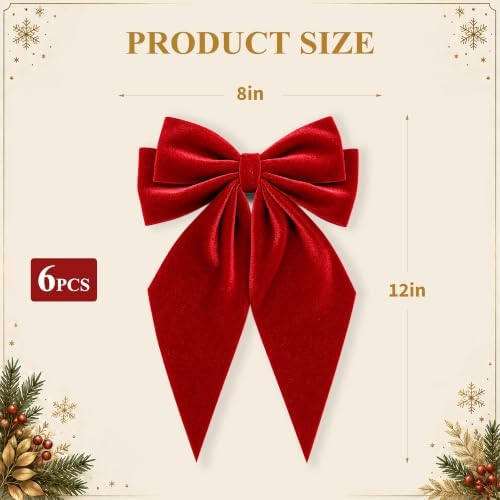 Large Christmas Bows, Velvet Bows for Xmas Tree Topper Garland Wreath Decor