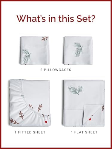 Christmas Sheet Set, Mistletoes, Holiday Xmas Bedding Set - Queen Size