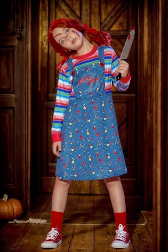 BesserBay Girl's 4PC Halloween Costume Horror Killer Dress Up Mock Two-Piece Blue Stripe 2-12 Years