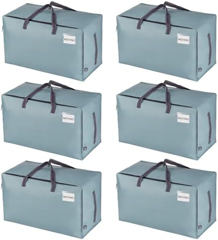VENO 6 Pack Extra Large Heavy Duty Moving Bags with Wide Opening & Reinforced Handles, Reusable Storage Tote Bags with Strong Zippers for Clothes, College Dorm Essentials & Moving Supplies