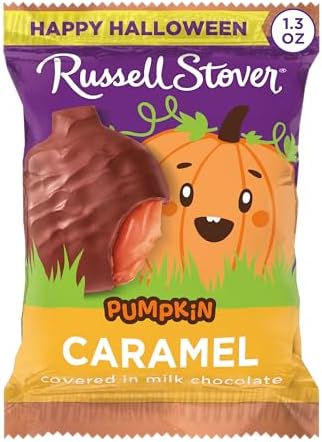 RUSSELL STOVER Halloween Milk Chocolate Caramel Pumpkin, 1.3 oz. (Pack of 18) - Bulk Halloween Candy