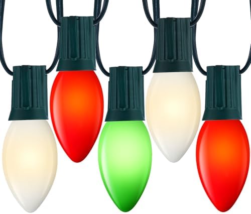 Minetom C9 Christmas Lights Outdoor, 50FT 50 Red Green White C9 Bulbs