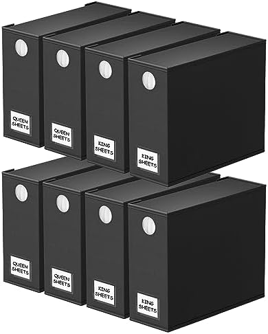 SpaceAid 8 Pack Bed Sheet Organizers and Storage, Foldable Sheet Organizer for Linen Closet, Sheets Set Folder Keeper with Window XL (Queen & King Size) Bedding Container (Black, 8 Pack)