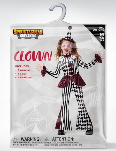 Spooktacular Creations Halloween Clown Costume for Girls, Jester Clown Costume for Kids, Halloween Role Play & Dress Up