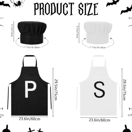 4 Pcs Salt and Pepper Costume Set for Adults - Classic Condiment Themed Couple Outfit - P & S Apron, Black & White Chef Hat - Matching Pair Costume Accessories for Adult Halloween Party