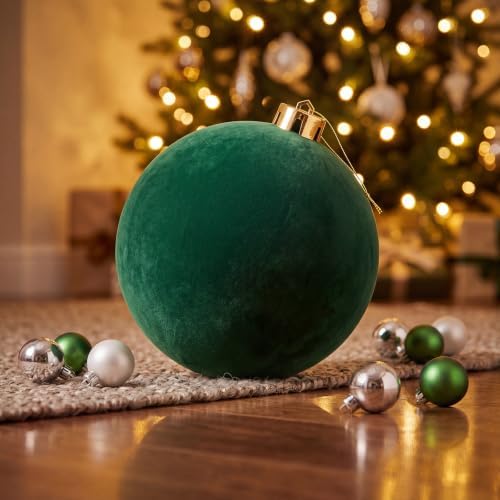 Threan 8 Inch Large Emerald Green Velvet Christmas Ball Ornaments