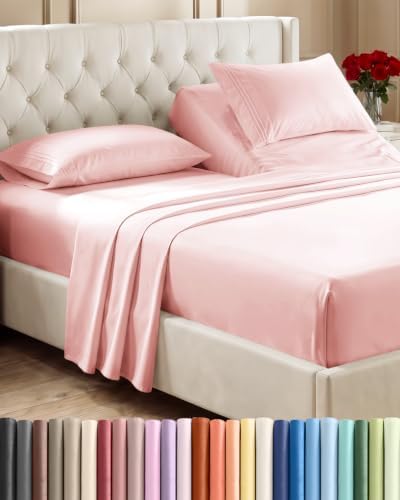 Flex Top Split Head King 4 Piece Sheet Set - Soft & Breathable - Baby Pink
