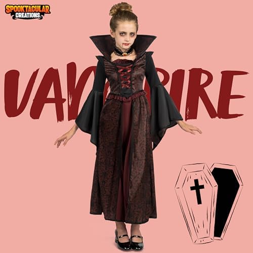 Spooktacular Creations Halloween Royal Vampire Costume Set for Girls Halloween Dress Up Party, Cosplay, Vampire-Themed Party