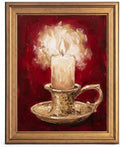 Framed Canvas Wall Art Painterly Glowing Candle Brass Holder Red and Gold Impasto Art Canvas Print Poster Gold Frame Wall Decor for Living Room Warm Ambiance, Traditional Decor - Inch 12x16