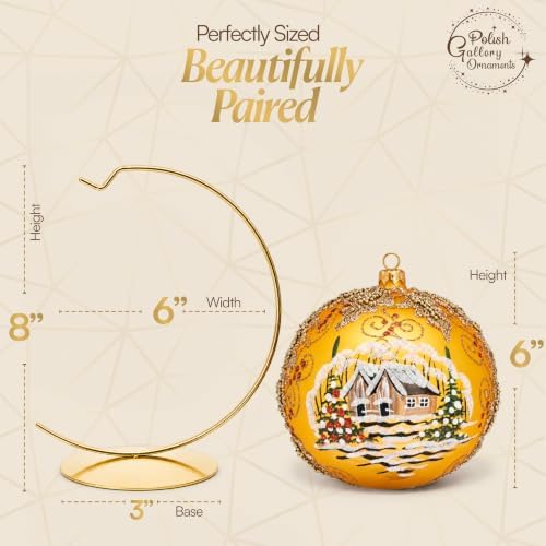 Hand Blown Glass Ball Christmas Ornament, 6 in, Blast Gold