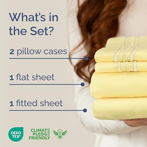 Cal King Size 4 Piece Sheet Set - Breathable & Cooling Sheets - Yellow