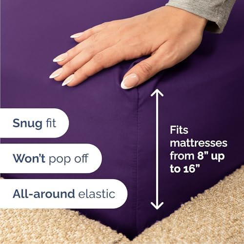 Queen Size 4 Piece Sheet Set - Comfy Breathable & Cooling Sheets - Purple