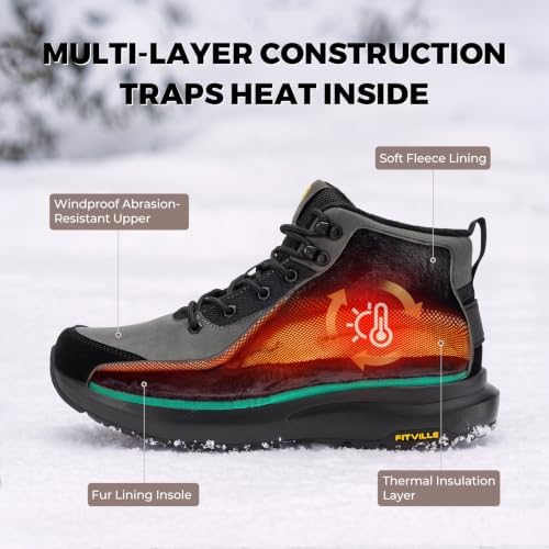 FitVille Wide Mens Snow Boots Fur Lined Winter Shoes Non Slip Lightweight