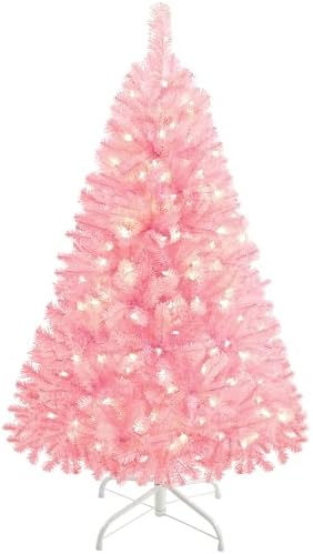 Yaheetech 4ft Pre-lit Artificial Small Christmas Tree with Stand, Pink