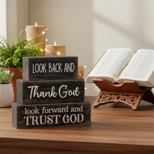 Lineshading 4 Pcs Christian Wooden Block Signs Farmhouse Centerpiece