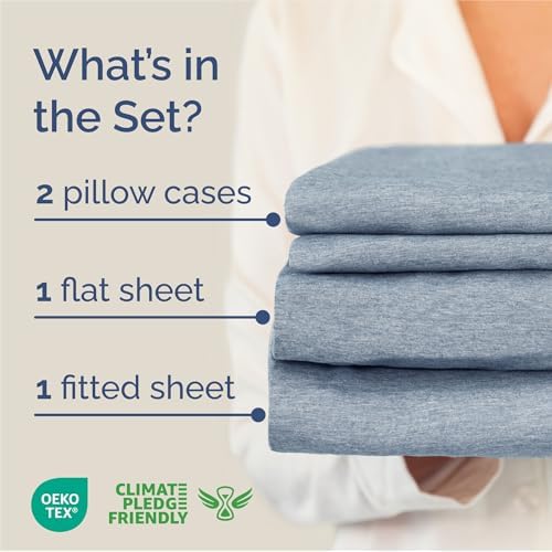 King Size 4 Piece Sheet Set - Breathable & Cooling Sheets - Heathered Blue