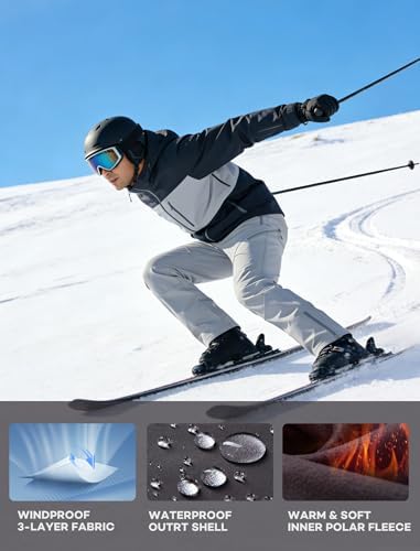 Stlight Mens Snow Ski Water Repellent Softshell Pants for Winter Hiking Fleece Lined Bottom Leg Zipper with 6 Zip Pockets