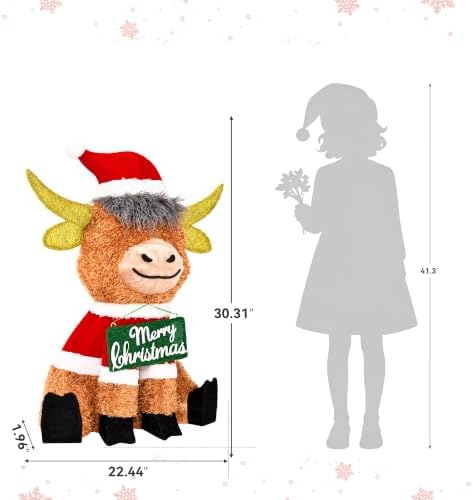3D Lighted Highland Cow Outdoor Christmas Decor with Timer&Remote Control