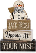 Moucuny 4 Pcs Wooden Block Signs Snowman Farmhouse Table Decoration