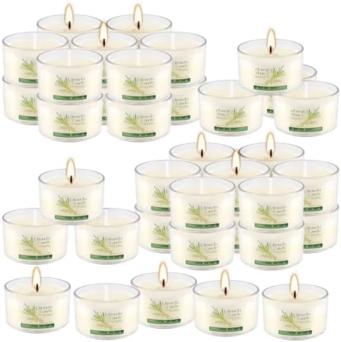 40-Pack Citronella Scented Tealight Candles -Outdoor Candles Natural Soy Wax Candle Bulk, Smokeless & Long-Lasting for Yard, Picnic, Camping Outdoor Comfort.