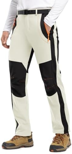 TBMPOY Men's Snow Ski Hiking Pants Waterproof Winter Fleece Lined Pants Camping Skiing Ice Fishing Pants with Belt