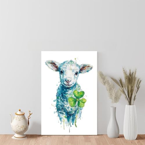 JDBeehpy Rural Farm Animal Art Prints Watercolor Lamb Painting Prints Farm Nursery Art Prints Farm Decoration Barn Animal (Unframed, Canvas Only) Wall Decoration 20x30inch(50x75cm)