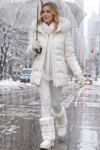 Waterfproof Snow Boots for Women Furry Fuzzy Faux Fur Duck Boots