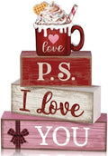 Lineshading 4 Pcs Wooden Block Signs, P.S. I Love You Tiered Tray Decor