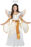 Spooktacular Creations Halloween Angel Costume for Girls, Golden White Angel Dress for Kids for Halloween Role Play Themed Party (Large, 10-12 yrs)
