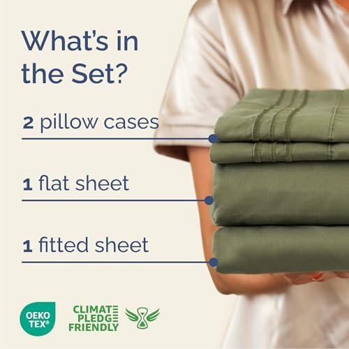 Queen Size 4 Piece Sheet Set - Breathable & Cooling Sheets - Sage Green