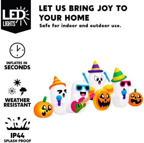 Joiedomi 8FT Long Halloween Inflatable Ghost Band with Music, Blow Up Pumpkin Ghost Yard Decorations with Build in LEDs, Inflatable Halloween Outdoor Decorations Indoor Holiday Party Garden Decor