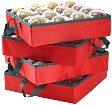 Sattiyrch Large 2-in-1 Christmas Ornament Storage Box & Xmas Figurine Container - Easy Access Removable Trays, Keeps 73 Holiday Ornaments - Adjustable Extent Area for Figurines and Pockets
