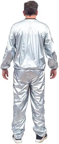 Todd & Margo Shiny Metallic Silver Workout Shirt and Pants Deluxe Sweatsuit Costume Set for Halloween & Cosplay