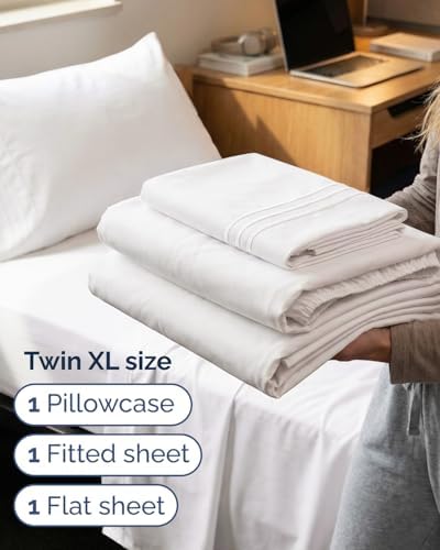 Twin XL 3 Piece Sheet Set - College Dorm Room Essentials - Antique White