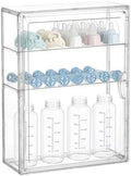 HBlife Baby Bottle Storage Organizer for Wall Countertop Cabinet, 3 Tiers Adjustable Clear Acrylic Bottles Storage Station Case Box Container with 2 Removable Dividers and Magnetic Door, Small