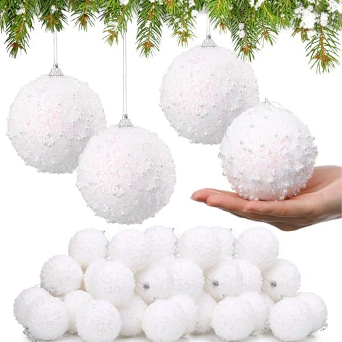Lyrow 24 Pcs 3.15" Christmas Ball, AB White