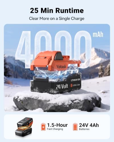 VOLTASK 24V Cordless Snow Shovel, 13 Inch Electric Snow Blower, 23 Ft Snow Thrower, 4Ah Battery Snow Shovel with Directional Plate & Adjustable Front Handle (Battery & Quick Charger Included), Black