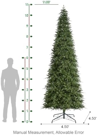 Glitzhome 11ft Prelit Artificial Christmas Tree, Radiant Evergreen Fir with 850 Warm White/Multi-Color LED Lights, Holiday Tree w/Easy Assembly, Metal Hinges & Foldable Base